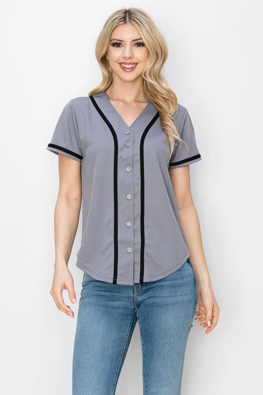 Women's Solid Colors Baseball Jersey With Piping