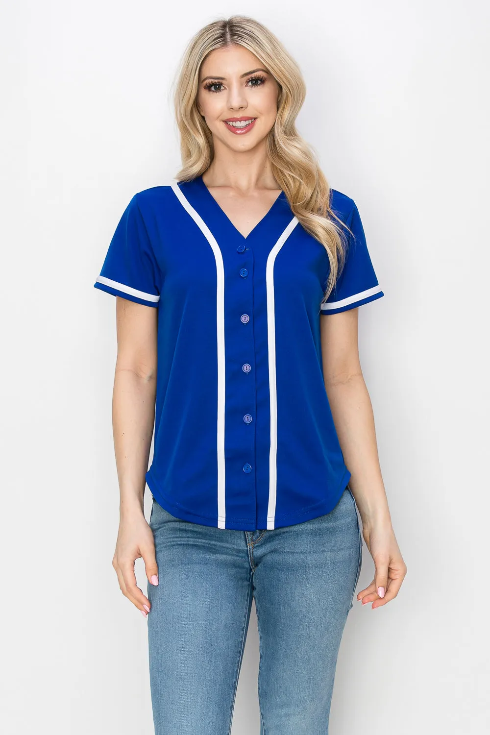 Women's Solid Colors Baseball Jersey With Piping